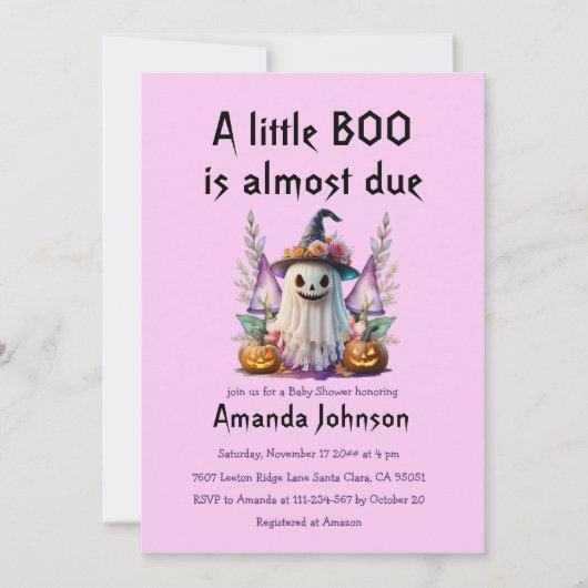 Halloween Roze Kleine Boo Ghost Meisje Baby shower Kaart (Voorkant)