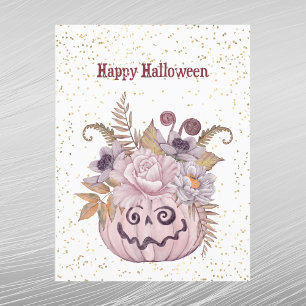 Halloween Roze Pompoen Bloemen Feestdagenkaart