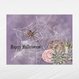 Halloween Roze Roos Spinnenweb Vetplanten Kaars Feestdagenkaart