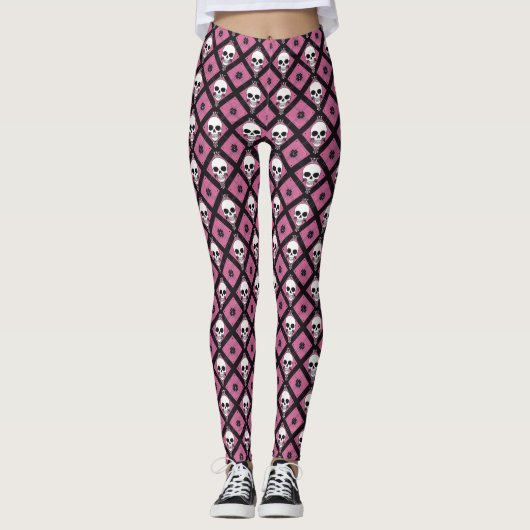 Halloween ROZE Schedel Schattige Leggings (Voorkant)