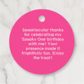 Halloween roze spookachtige spooktacular verjaarda bedankjes labels (Achterkant)