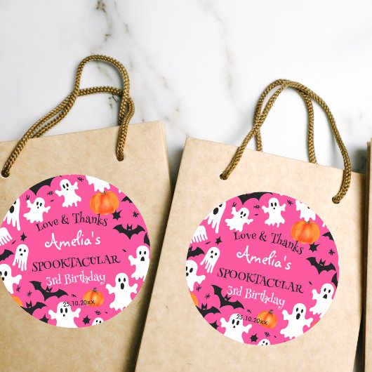 Halloween roze spookachtige spooktacular verjaarda ronde sticker