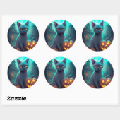Halloween Russisch blauw Kat met pompoenen eng Ronde Sticker (Vel)