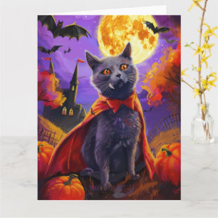 Halloween Russische Blauwe Kat Vampier Pompoenen e Kaart
