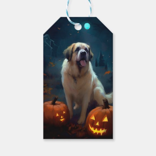 Halloween Saint Bernard met pompoenen eng Cadeaulabel (Voorkant)