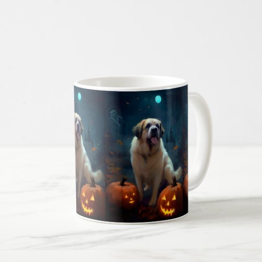 Halloween Saint Bernard met pompoenen eng Koffiemok (Voorkant rechts)