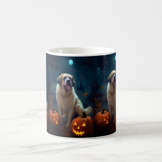 Halloween Saint Bernard met pompoenen eng Koffiemok (Center)