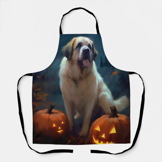 Halloween Saint Bernard met pompoenen eng Schort (Voorkant)