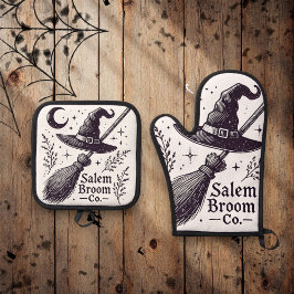 Halloween Salem Witch Broomstick Ovenwant & Pannenlap Set