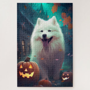 Halloween Samojeed Met Pompoenen Eng Legpuzzel