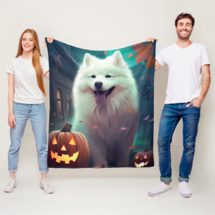 Halloween Samoyed met pompoenen eng Fleece Deken