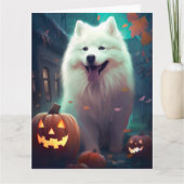 Halloween Samoyed met pompoenen eng Kaart (Voorkant)