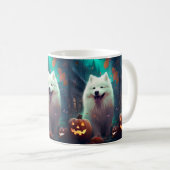 Halloween Samoyed met pompoenen eng Koffiemok (Voorkant rechts)