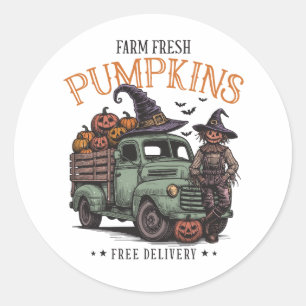 Halloween Scarecrow Boerderij Verse Pompoenen Ronde Sticker