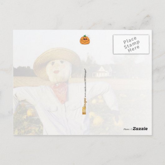 Halloween scarecrow in pompoenveld briefkaart (Achterkant)