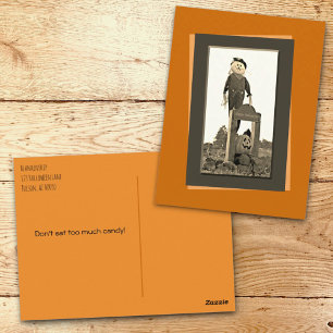 Halloween Scarecrow Sepia Sjabloon Fotografen Pos Briefkaart