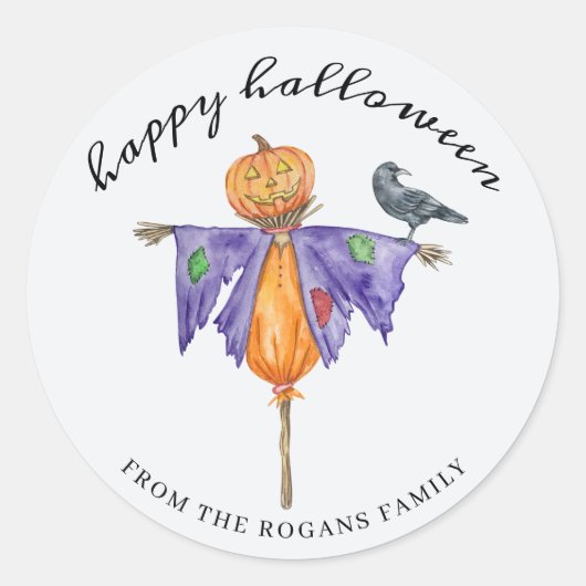 Halloween Scarecrow with Pumpkin Ronde Sticker (Voorkant)