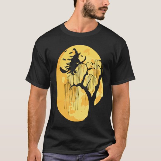 Halloween Scary Black Cat Witch Pet Moon W T-shirt (Voorkant)