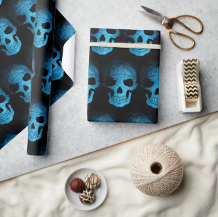 Halloween Scary Blue Night Skull Wrapping Paper Cadeaupapier