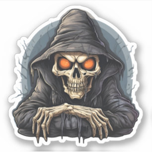Halloween Scary Cartoon Bored Skelet Sticker