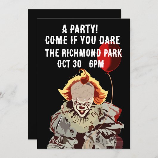 HALLOWEEN SCARY CLOWN INVITATIONS (Devant / Derrière)