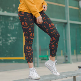 Halloween Scary Eyes Face Modern Black Oranje Leggings