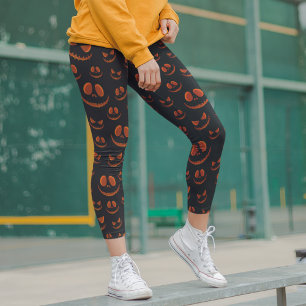 Halloween Scary Eyes Face Modern Black Oranje Leggings