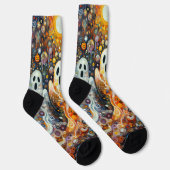 Halloween Scary Ghost Oranje Black Novelty Sokken (Rechts)