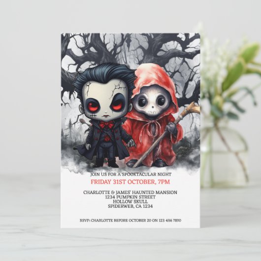 Halloween Scary Grim Reaper en Vampier Kaart (Staand voorkant)