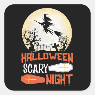 Halloween Scary Night Creepy Witch Vierkante Sticker