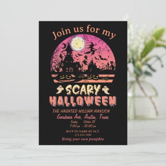 Halloween Scary Night Party Planner Uitnodiging (Staand voorkant)