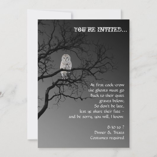 Halloween Scary Owl in a Tree Party Invitation Kaart (Voorkant)