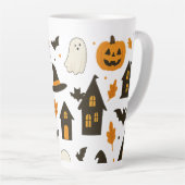 Halloween Scary Pattern – Spooky & feestelijk Latte Mok (Rechterhoek)