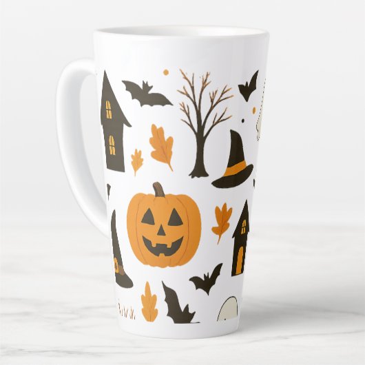 Halloween Scary Pattern – Spooky & feestelijk Latte Mok (Linkerhoek)