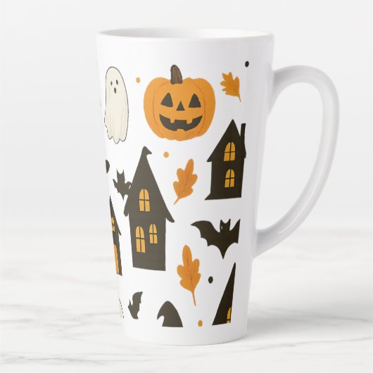 Halloween Scary Pattern – Spooky & feestelijk Latte Mok (Rechts)