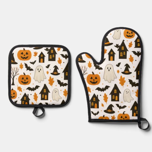 Halloween Scary Pattern – Spooky & feestelijk Ovenwant & Pannenlap Set (Voorkant)