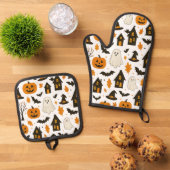 Halloween Scary Pattern – Spooky & feestelijk Ovenwant & Pannenlap Set (Top down)