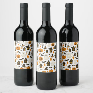 Halloween Scary Pattern – Spooky & feestelijk Wijn Etiket