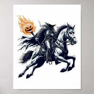 Halloween Scary Pumpkin Hoofdloze Ruiter Poster