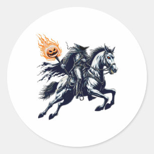 Halloween Scary Pumpkin Hoofdloze Ruiter Ronde Sticker