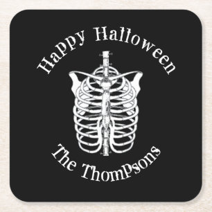 Halloween Scary Spooky Creepy Skeleton Vierkante Kartonnen Onderzetter