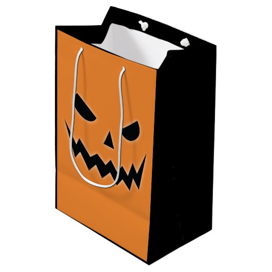 Halloween Scary Spooky Jack O Lantern Pumpkin Face Medium Cadeauzakje (Voorkant Gekanteld)