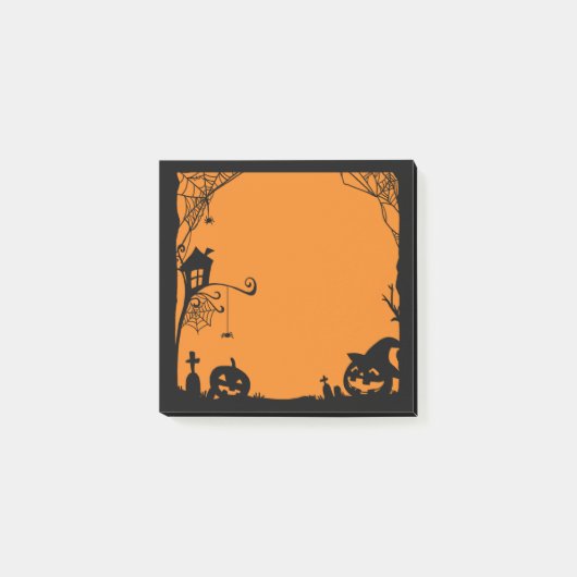 Halloween Scene Black Sinaasappel Post-it® Notes (Voorkant)