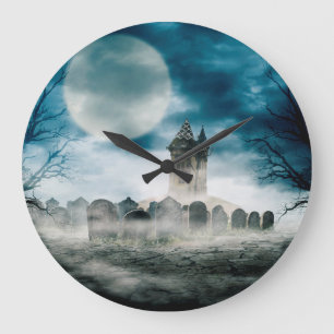 Halloween scene. Haunted house on graveyard Grote Klok