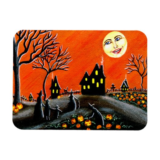 Halloween scène magneet" Rijping Jack-O-Lanterns" Magneet (Horizontaal)