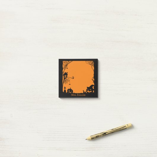 Halloween Scene Pompoenen en Spiderwebs Post-it® Notes (Op bureau)