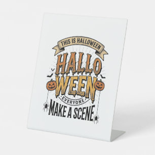Halloween Scène Shirt Vintage Gravure Pompoen De Reclamebord Met Voetstuk