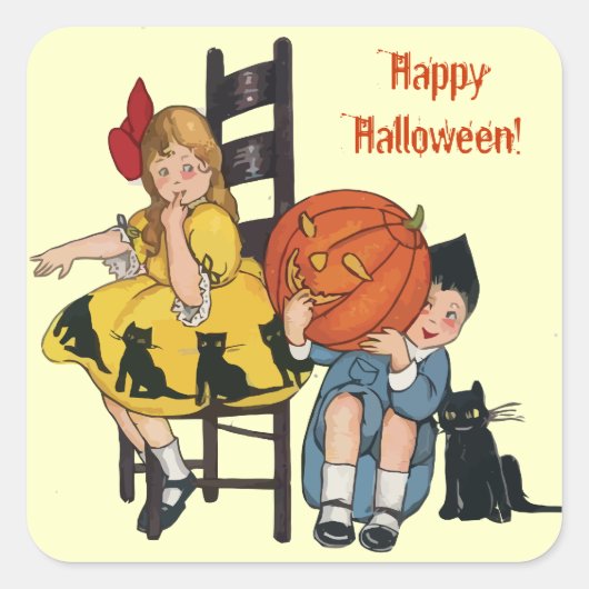 Halloween Scene Vierkante Sticker (Voorkant)