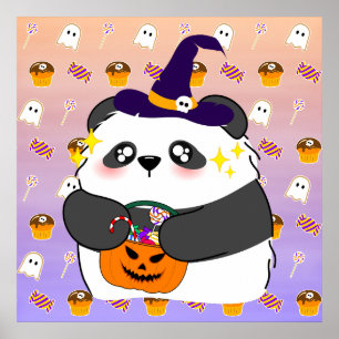 Halloween Schattige Baby Panda Trick or Treat Poster