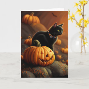 Halloween Schattige Black Cat en Jack O Lantern Kaart